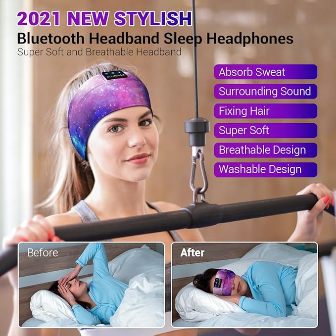 LC-dolida Sleep Headphones Bluetooth Headband Sleeping Wireless Headband Headphones with Thin HD Stereo Speakers Perfect for Side Sleepers, Sport, Yoga, Travel