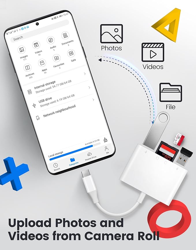 USB C SD Card Reader, Type C 4-Slots Memory Card Adapter with Dual USB Ports, Supports SD, MicroSD, Compatible with iPhone 15,iPhone 16, iPad, Mac, Laptop, MacBook, Android Galaxy