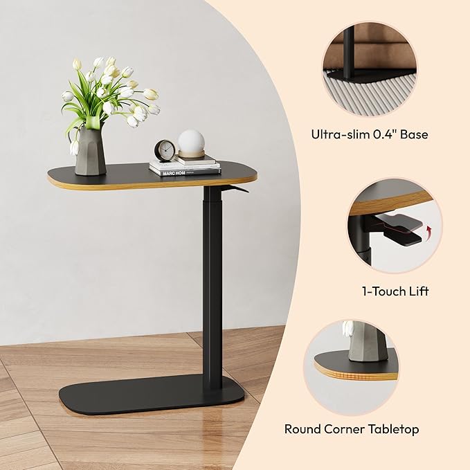 SANODESK Adjustable Overbed Bedside Table Pneumatic Adjustable Height Laptop Computer Standing Desk Cart with Tray, Hospital and Home Use(23.6" W x 13.8" D,Black)