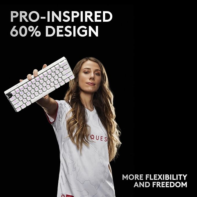 Logitech G PRO X 60 Lightspeed Wireless Gaming Keyboard, Ultra Compact TKL 60% Mechanical Keyboard for Windows PC, LIGHTSYNC RGB, Dual-Shot PBT Keycaps, GX Optical Tactile Switches - White