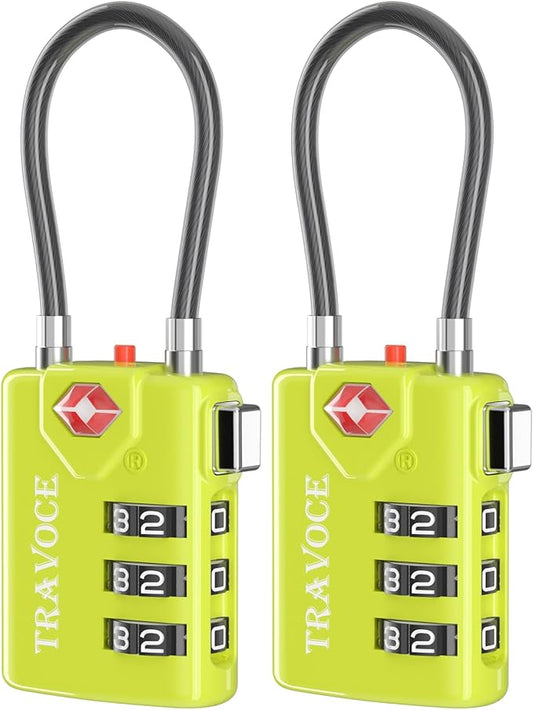 Search Alert TSA Approved Travel Combination Luggage Cable Locks for Suitcase, Gym Locker,Toolbox,Backpack 1,2,4,6 &10 pk (Lime 2 Pack)