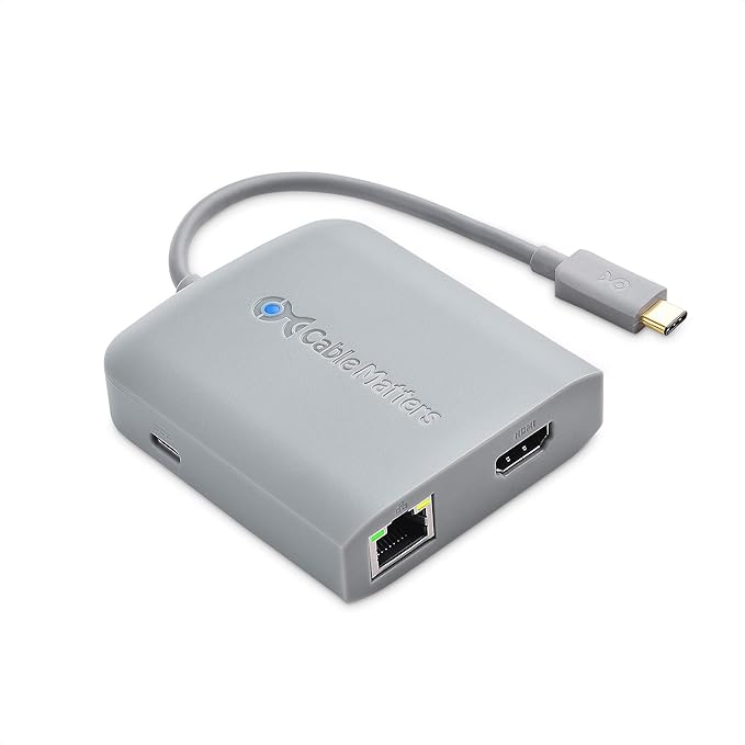 [Works with Chromebook Certified] Cable Matters USB C Hub Multiport Adapter with 4K HDMI, 2X USB 2.0, 480Mbps Ethernet, and 60W PD