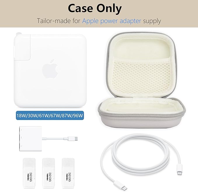 Charger Case for Macbook, Portable Tech Electronic Organizer Bag, Travel Storage Pouch for Laptop Accessories, MacBook Power Adapter, Charging Cords, USB Drives, Power Bank (Grey, M)