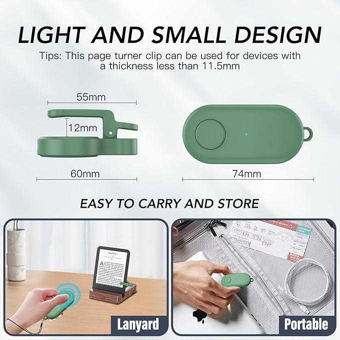 Remote Control Page Turner for Kindle Paperwhite Oasis Kobo eReaders,Kindle Clicker Page Turner Accessories for iPhone,iPad, Android Tablets Reading Novels,Camera Video Record&Shutter Selfie (Green)