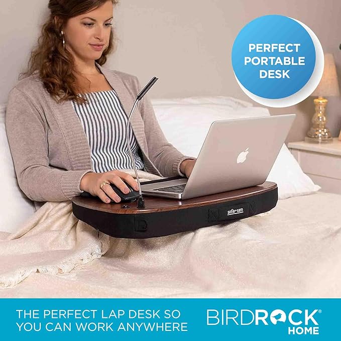 SOFIA SAM Oversized Wood Top Memory Foam Lap Desk - Padded Laptop Desk for Bed, Couch, Recliner, Portable Tray, Mouse Pad, Soft Table for Home, Travel, Fits Tablets and Laptops Up to 20 inches - Black