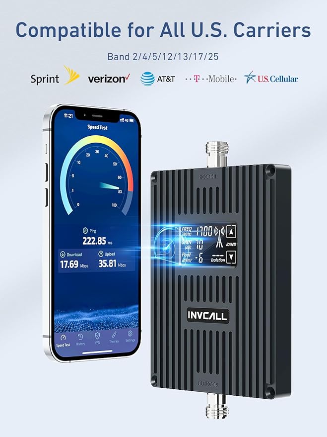 Cell Phone Signal Booster for Home | Boosts 4G LTE & 5G on Band 2/4/5/12/13/17/25 | Up to 4,500 Sq Ft for Verizon AT&T and All U.S. Carriers | APP Online Support | FCC Approved