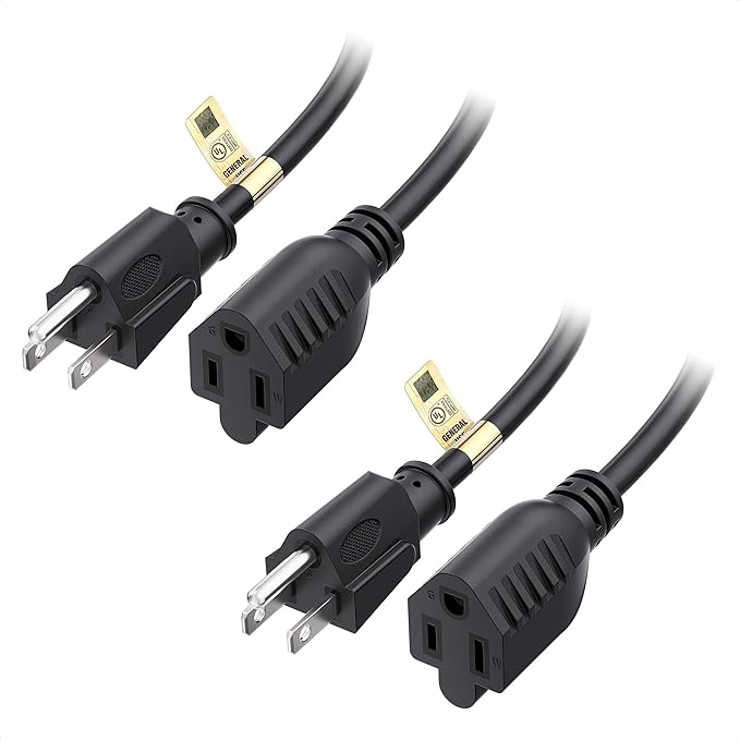 [UL Listed] Cable Matters 2-Pack 16 AWG Heavy Duty 13A Power Extension Cord - 10ft, 3 Prong Power Cord Extension, NEMA 5-15P to NEMA 5-15R, Black