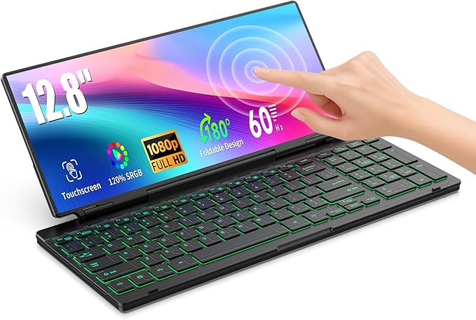 12.8" Portable Monitor Touchscreen with Keyboard, Screen Extender with Silent Portable Keyboard, USB-A Type-C Monitor for Laptop, Desktop, Mini PC, MacBook