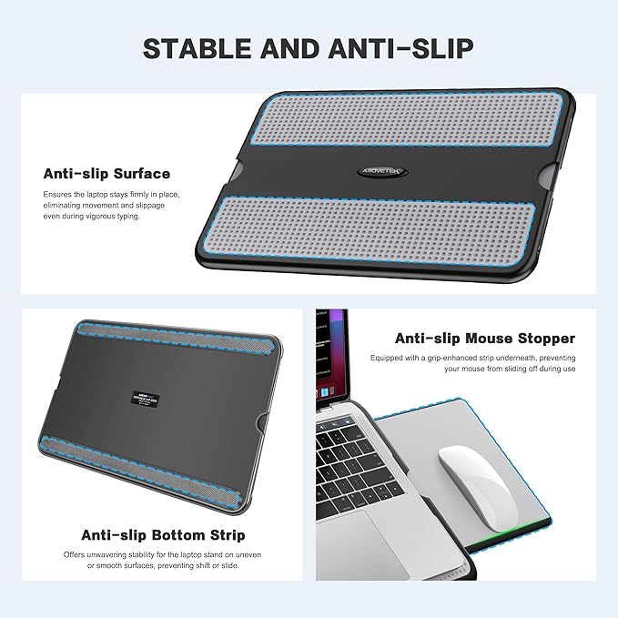 AboveTEK Portable Laptop Lap Desk w/Retractable Left/Right Mouse Pad Tray, Non-Slip Heat Shield Tablet Notebook Computer Stand Table w/Sturdy Stable Work Surface for Bed Sofa Couch or Travel