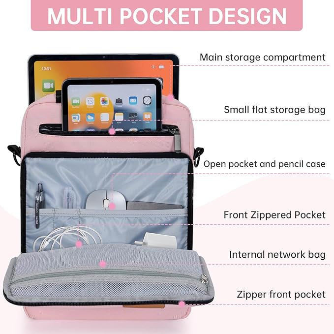 9-11 Inch Tablet Sleeve Bag,Padded Protective Travel Carrying Case for iPad Pro M4 11", iPad Air M2 5/4th 10.9", Air 3th 10.5", iPad 10th 10.9", 9/8/7th 10.2", Samsung Tab A9+/A8/A7/S8/S7, Pink