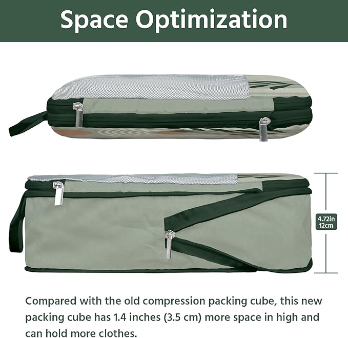 7 Pcs Compression Packing Cubes for Travel, Waterproof Suitcase Luggage Backpack Organizer with Toiletry Bag Travel Essentials for Women/Men-Green Bohemia