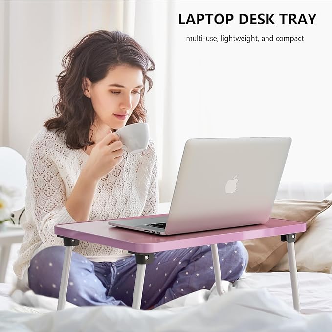 Foldable Lap Desks Laptop Tray for Bed or Couch,Portable Breakfast Serving Tray with Folding Legs,Lightweight Mini Table, Laptop Stand for Working, Reading and Writing,Pink