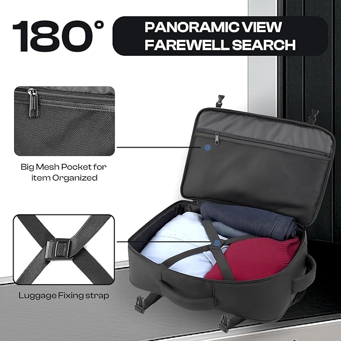 Carry on Backpack, 50L Expanable Travel backpack,TSA Airplane Approved, Daypack Weekender Bag Fits 17 Inch Laptop, Travel Gifts for Men, Black