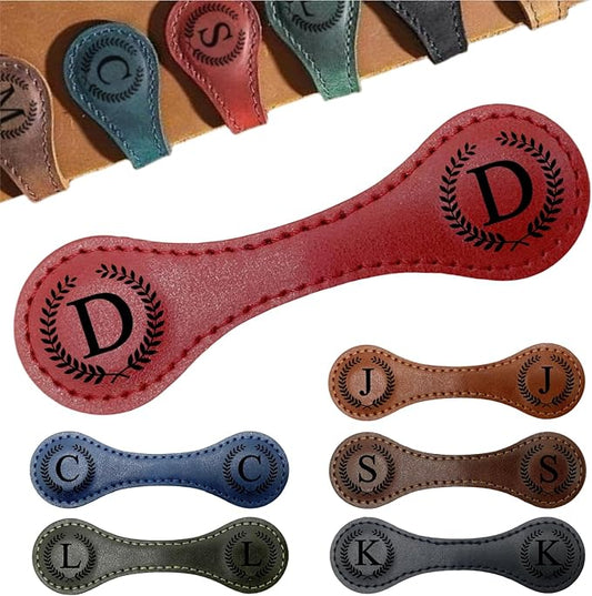 Personalized Magnetic Leather Bookmarks with Initial, 26 Letters Custom Handmade Magnet Book Marks Clips, Gifts for Reading Women, Men, Book Lovers, Kids, Readers Accessories