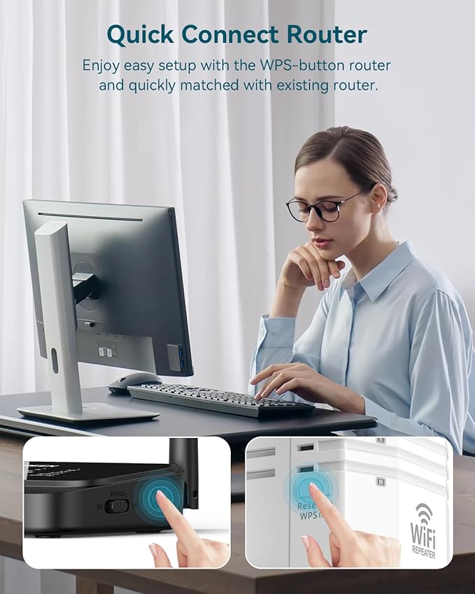 Dual - Band 2.4G&5G WiFi Extender Signal Booster, WiFi Extender with 4 High - Gain Antennas, WiFi Booster with 2 LAN Ports, WiFi Repeater with 12880 Sq.ft Coverage 105 Devices