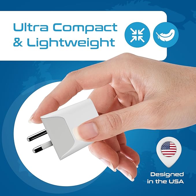 Ceptics Thailand Travel Plug Adapter – Type O Power Adapter with USB-C & A + USA Input – Ultra Compact,3-in-1 Safe Grounded Adapter Plug for Thailand