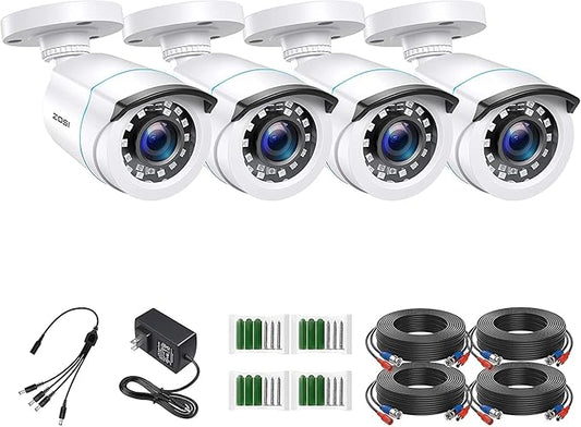 ZOSI 4 x 2MP 1080p HD-TVI Home Security Camera Outdoor Indoor 1920TVL,24PCS LEDs,80ft Night Vision, 90°View Angle, Weatherproof Outside Surveillance CCTV Bullet Camera