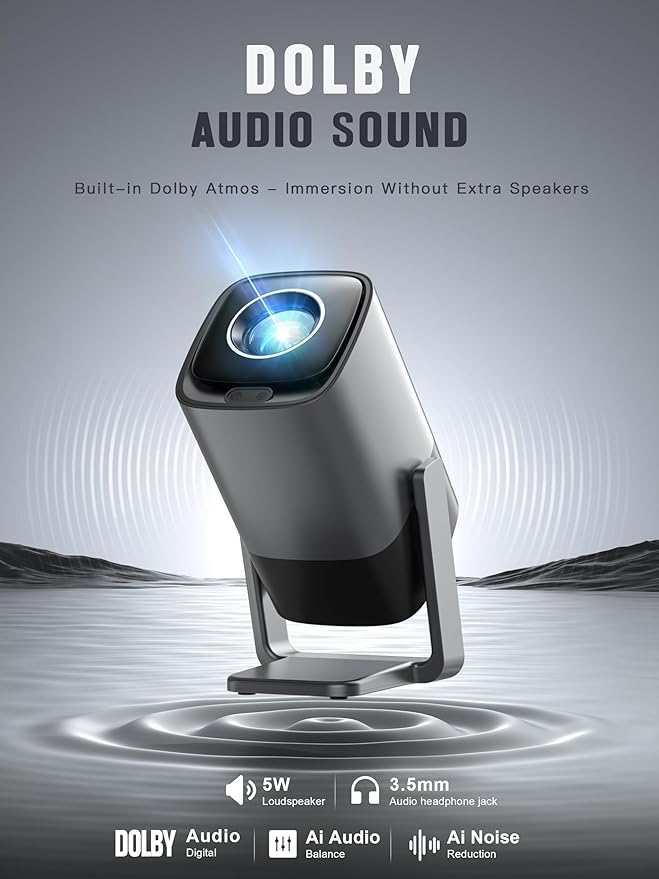 [Official Netflix & TOF Real-time Focus]Mini Projector with WiFi and Bluetooth, Native 1080P Smart Projector, Dolby Audio & Keystone Projector, 210° Rotatable Stand for Home Projector