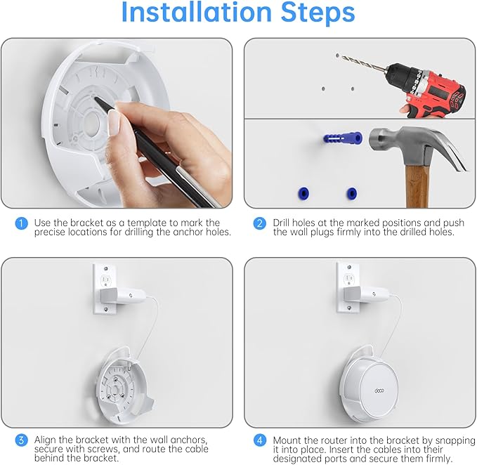 QUIDDITY WiFi 7 Wall Mount Kit for TP Link Deco BE23/BE25/BE3600/BE5000 – Secure Wall Mount Bracket for WiFi 7 Mesh Router, Hidden Cable Wi-Fi Mesh Holder, Space-Saving Mount for Home Mesh (2 Pack)