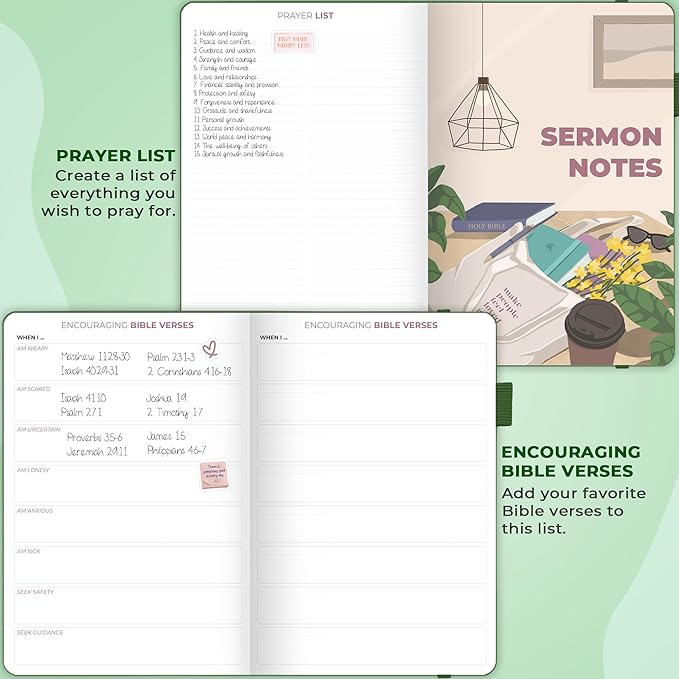 Clever Fox Bible Study Journal Large – Church Notes Notebook – Note Taking & Journaling Kit – Faith Based Religious Accessories, 7x10” (Forest Green)