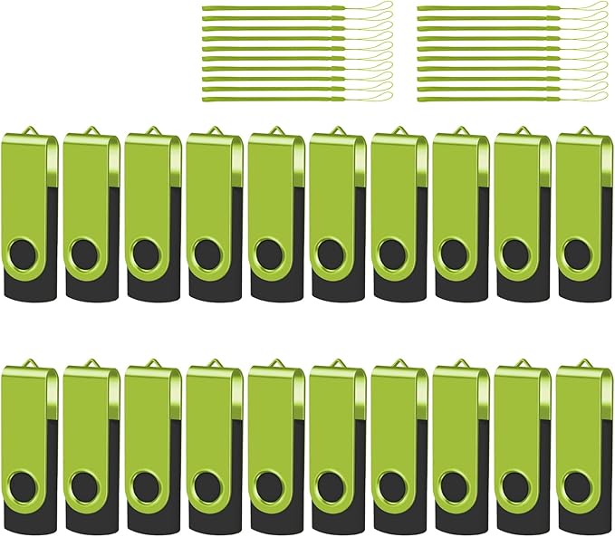 EASTBULLUSB Flash Drive Bulk 4GB 20 Pack with Lanyards USB 2.0 Thumb Drive Bulk Memory Stick Swivel Pen Drive for Storage and Backup 4GB 20 Pack, Green