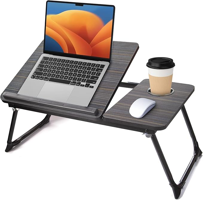 Lap Desk for Couch/Sofa/Floor, 5-Angle Adjustable Bed Desk with Foldable Legs &Cup Holder, Light Weight Bed Tray Table for Writing/Eating/Reading, Portable Laptop Stand for Adults, Kids