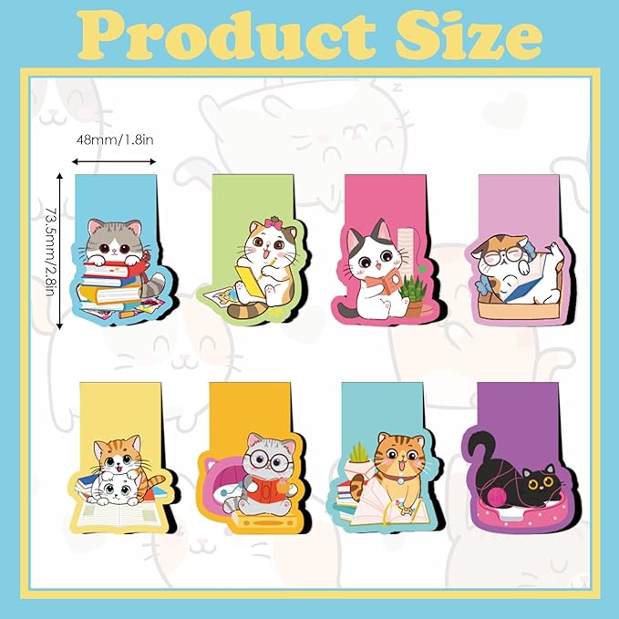 Cats Magnetic Bookmarks Gifts - 8Pcs Cute Cats Magnetic Bookmark Cartoon Cat Bookmark Magnets Page Clip Gifts Pet Book Mark Magnets Cat Lover Gifts for Book Lovers Students Teacher Reading