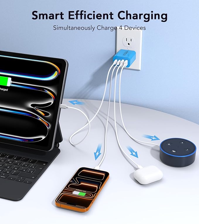 [40W/2Pack] Wall Charger,USB C Charger Block, Multi-Port PD + QC 3.0 Super Fast Charging Power Plug Adapter Brick for Watch Series 9 8 7, iPhone 17 16 15 14 13 Pro Max Airpod, Samsung Galaxy S24(Blue)