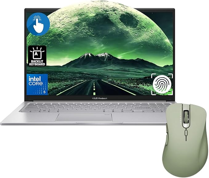 ASUS Vivobook 15 Laptop, 15.6" FHD+ Touchscreen, Intel Core 5 120U, 40GB RAM, 2TB SSD, Fingerprint, Backlit KB, HDMI, Wi-Fi 6, Windows 11 Home, Silver, Bundle with Thunderobot ML101 Wireless Mouse