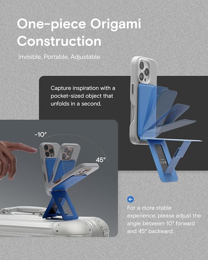 MOFT Phone Tripod Stand Selfie Stick for iPhone, Multi-Angles iPhone Stand, Lightweight & Portable Phone Holder, Strong Magnets, MOVAS Vegan Leather, Travel Essentials, Cement (Without Card Slot)