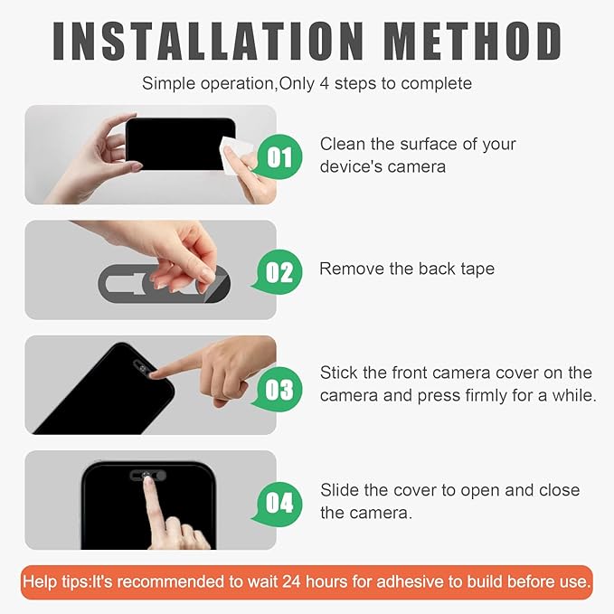 Front Camera Cover,Updated Webcam Cover Compatible for Phone 14Pro/14 Pro Max/15/15Plus/15Pro/15Pro Max/16/16Plus/16Pro/16Pro Max,Open/Close Face Recogition,Protect Privacy and Security,2 Pack-Black