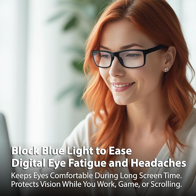BLUE CUT Blue Light Blocking Glasses for Men and Women – Anti-Fatigue Computer Gaming Glasses to Reduce Eye Strain, Black, 1.50 Magnification