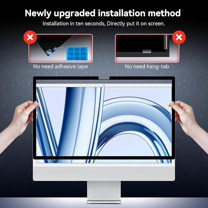 Privacy Screen for iMac 24 Inch 2021-2024 Destop Computer Monitor, Anti Glare Blue Light Filter Shield, Upgraded Anti Spy iMac Privacy Protector