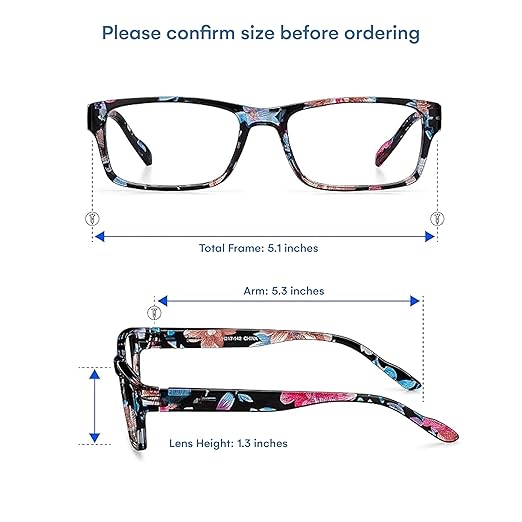 Readerest 0.75 Blue Light Reading Glasses - Lightweight Computer Glasses - Eye Strain, UV Glare Protection (Floral)