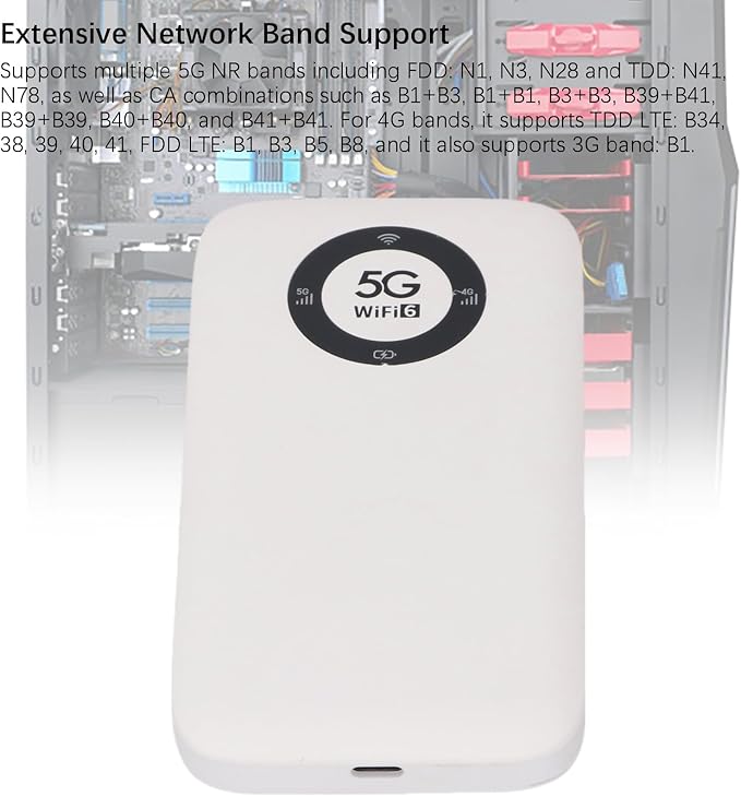 5G Mobile Hotspot, WiFi 6 16 Users Portable Wireless Router with SIM Card Slot and 7100mAh Battery, for Travel Business Outdoor Use (White)