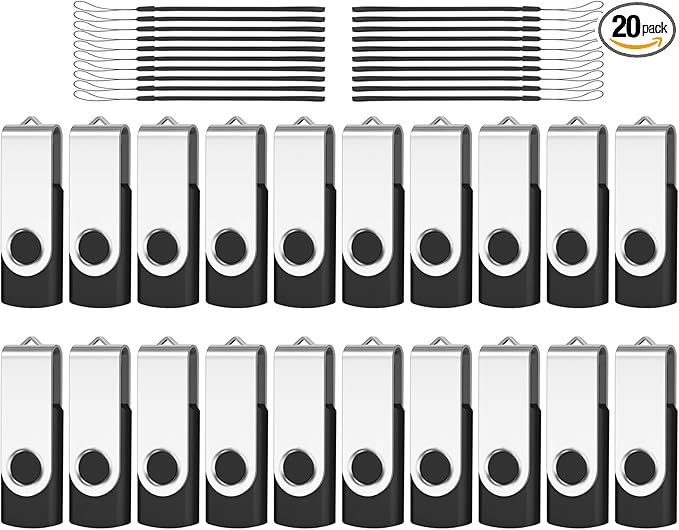 AreTop 20-Pack Flash Drive 256MB Bulk Thumb Drives USB 2.0 Metal Memory Sticks with Lanyard,Portable Keychain Jump Drive Multipack for Date Storage at Home & The Office Black