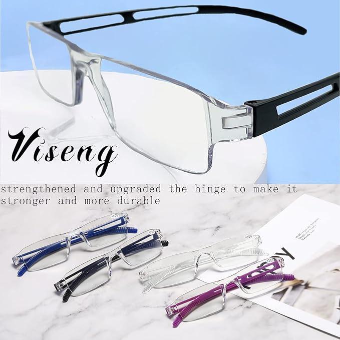 Viseng 3 pairs of reading glasses, blue light blocking glasses, computer reading glasses for men and women, fashionable rectangular one-piece glasses frame+1.5