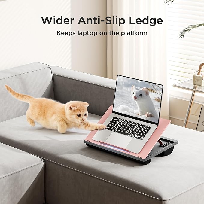 Adjustable Lap Desk - with 8 Adjustable Angles & Dual Cushions Laptop Stand for Car Laptop Desk, Work Table, Lap Writing Board & Drawing Desk on Sofa or Bed by HUANUO, Pink
