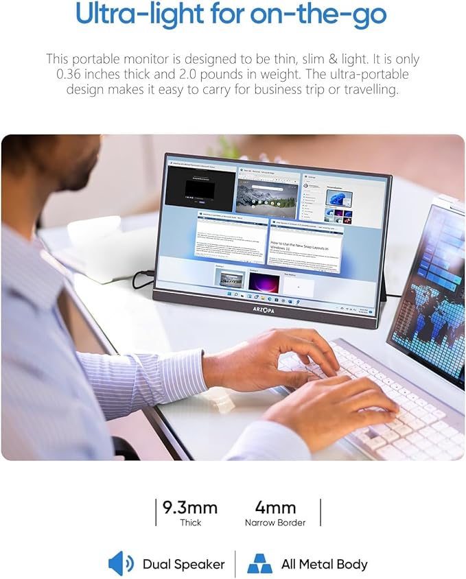 ARZOPA 17.3" Portable Monitor, 1080P FHD 103% sRGB IPS Gaming Monitor Laptop Monitor with Built-in Kickstand HDMI USB C External Screen for PC Mac Phone Xbox PS5 - A1M