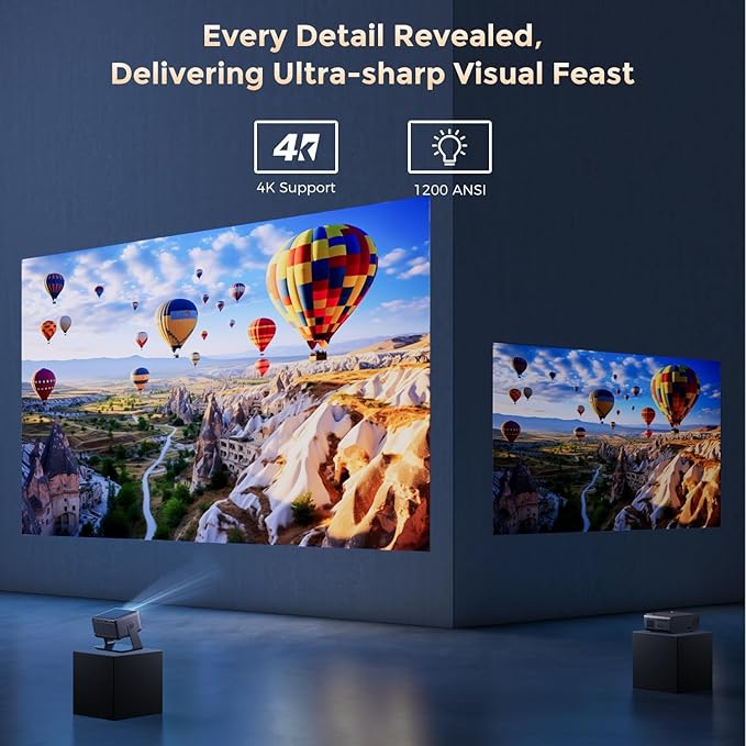 GooDee Video Projector With Wifi And Bluetooth, Smart Movie System/ Dolby Audio/ Auto Focus & Keystone Portable Projector, 4k Video Decode & 1080p Native For Home Theater / Outdoor