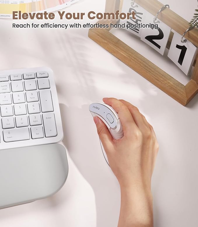 Nulea M510 Vertical Mouse Wireless, Ergonomic Mouse for Comfy Tracking, 3 Adjustable DPI (800-1200-1600), 2.4G Wireless Vertical Mouse with 6 Buttons, Compatible with Windows, Mac OS, Laptop, White