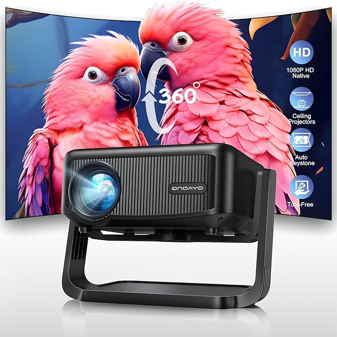 Mini-Projector with WiFi and Bluetooth: [1000 ANSI/360°Adjustable Stand/Electric Focus/Auto Keystone] Portable-Movie-Outdoor-Ceiling-Projector, ONOAYO Upgrade 1080P Proyector for Phone/Home Theater