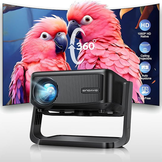 Mini-Projector with WiFi and Bluetooth: [1000 ANSI/360°Adjustable Stand/Electric Focus/Auto Keystone] Portable-Movie-Outdoor-Ceiling-Projector, ONOAYO Upgrade 1080P Proyector for Phone/Home Theater