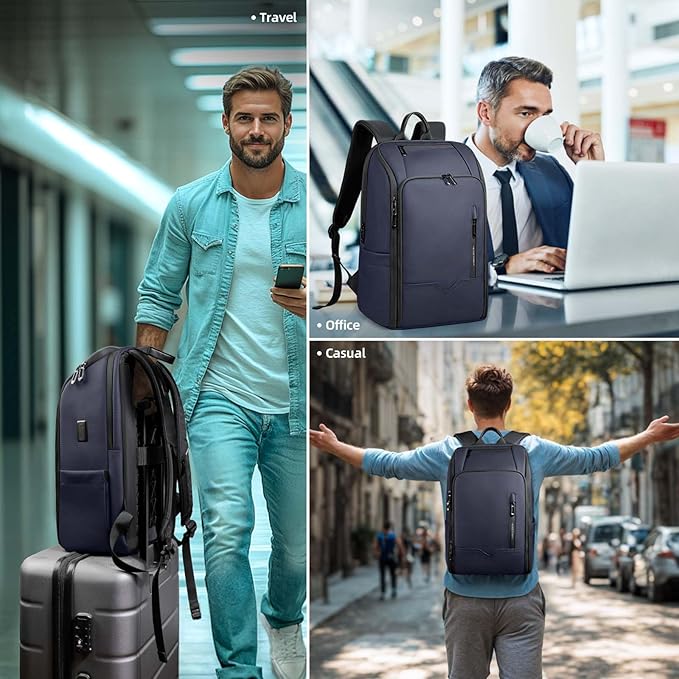 Business Backpack Computer Bag for 15.6 Inch Laptop for Men Women with USB Charging Port Water-Resistant Anti-theft Luggage Backpack Suitcase Casual Daypack for College Weekender Hikking Travel-Blue