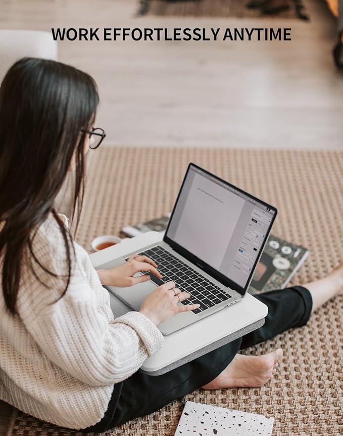 Portable Lap Laptop Desk with Pillow Cushion, Fits up to 15.6 inch Laptop, Lap Stand for Bed & Couch & Carpet, Book Tablet/Drawing Board/Computer Laptop Stand - White
