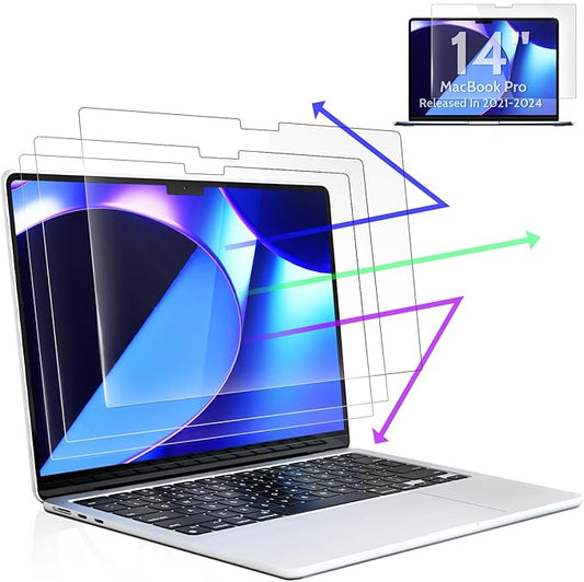 3-Pack Anti Blue Light Screen Protector for MacBook Pro 14 Inch(2021-2024, M1, M2, M3, M4), 14.2" Mac Laptop Glare Filter Uv Blocker Shield Cover Eye Protection Film