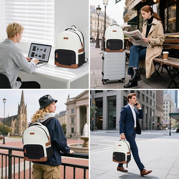 RealCool Laptop Backpack, 31L Travel Backpacks for Women Men, Fits up to 15.6-17 Inch,Water Resistant College Bookbag, for School Business Trip (Beige-Black)