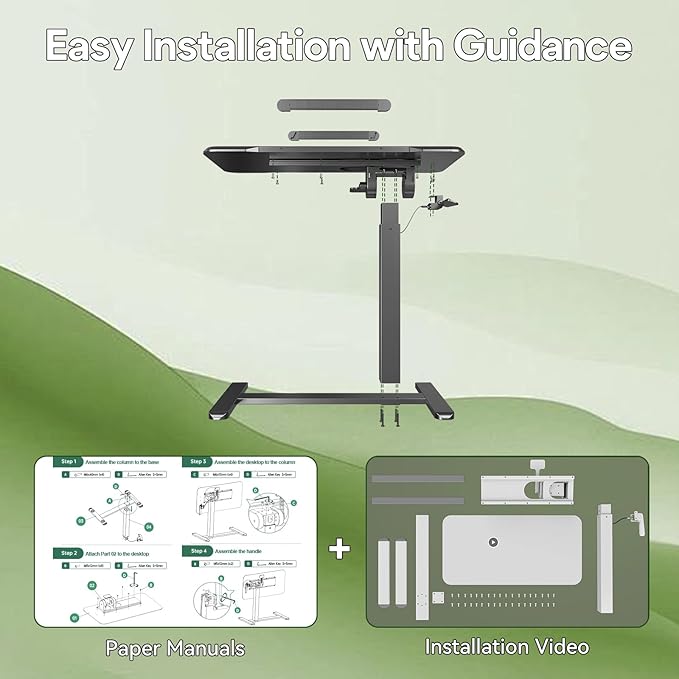 Rolling Laptop Desk, Mobile Standing Desk Height Adjustable, 180° Tiltable Overbed Bedside Table, Portable Computer Desk with Wheels, Foldable Laptop Cart for Home Office, Black