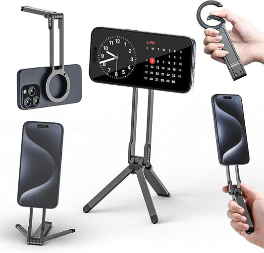 ULANZI MA30 Magnetic Phone Tripod Stand for iPhone - Aluminium Maglock Smartphone Mini Tripod Pocket Cell Phone Stand Strong Magnet Quick Mount Compatible with iPhone 17 16 15 14 13 12 Series, Silver