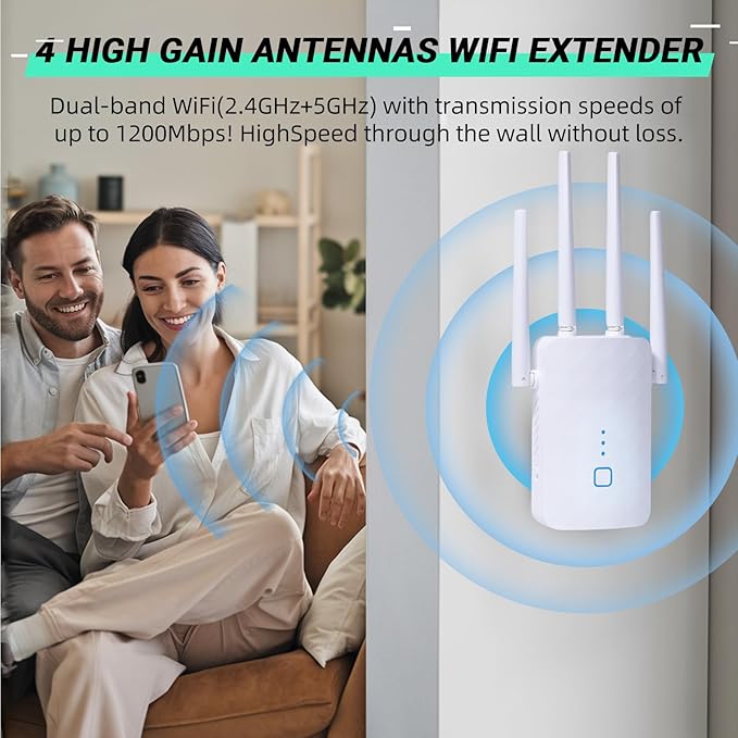 2025 WiFi Extender Signal Booster for Home,AC1200Mbps Dual Band (5GHz/2.4GHz), Covers up to 10000 Sq.ft,Easy to Set Repeater Wireless with Ethernet Port (White)